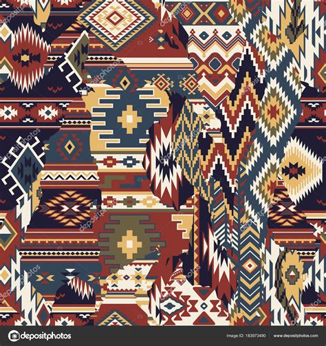 Native American Fabric Patchwork Wallpaper Vector Seamless Pattern