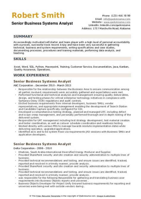 Senior Business Systems Analyst Resume Samples Qwikresume