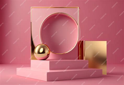 Premium Ai Image A Pink Display Case With A Gold Ball On It Generative Ai