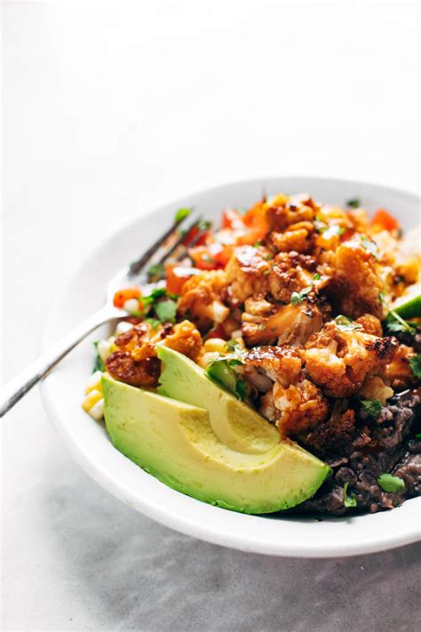 Roasted Cauliflower Burrito Bowls Recipe Pinch Of Yum