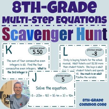 Multi Step Equations Scavenger Hunt Activity By Fun In 8th Grade Math