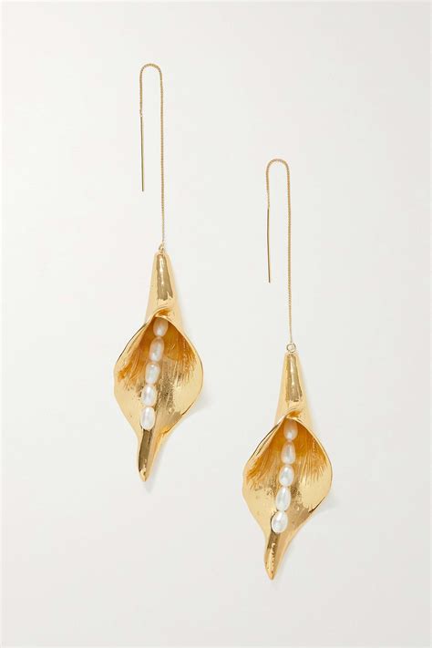 Gold Calla Gold Tone Pearl Earrings Cult Gaia Net A Porter