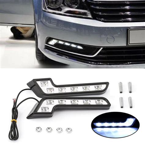 Universal 2Pcs LED Carro Daytime Running Luz 6LED 12V L Shaped Nevoeiro