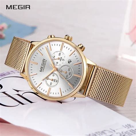 Megir Reloj De Pulsera De Cuarzo De Acero Para Mujer Cron Grafo