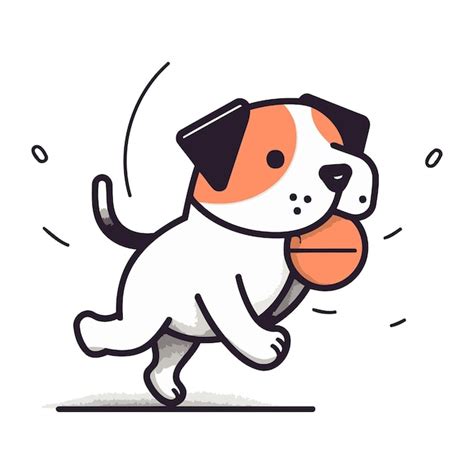 Cute Hund Spielt Mit Ball Vektor Illustration Im Cartoon Stil Premium