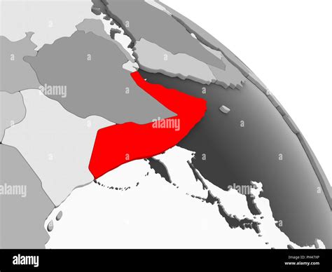 3D Render Of Somalia In Red On Grey Political Globe With Transparent