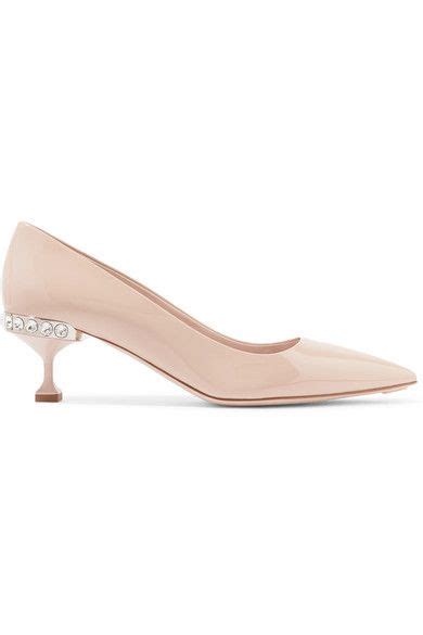 Miu Miu Crystal Embellished Patent Leather Pumps In Neutral Modesens