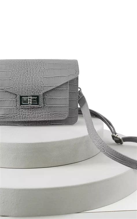 Leather Bag With Silver Coloured Details Grey