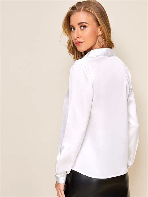 Shein Priv Solid Button Front Satin Shirt Shein Usa