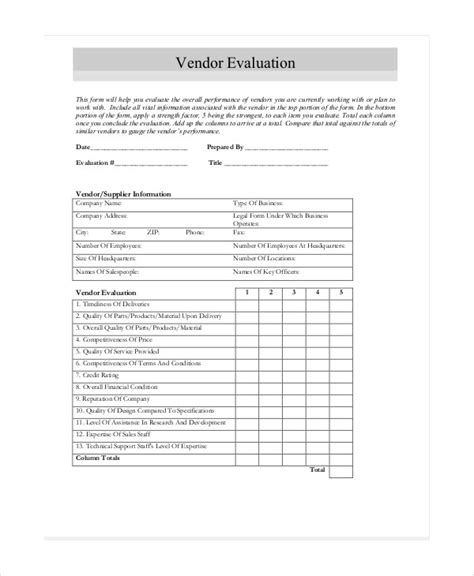 FREE 9 Sample Vendor Evaluation Forms In MS Word PDF