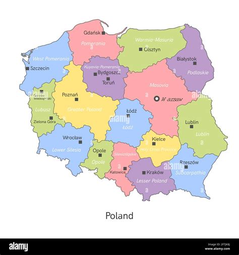 Ilustración vectorial Mapa administrativo de Polonia con regiones