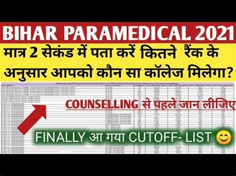 Bihar Paramedical Final Cutoff Bihar Pm Pmm Paramedical