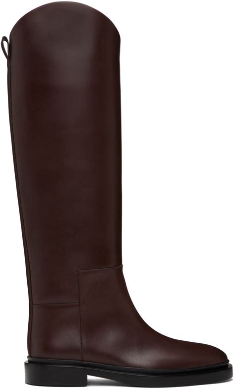 Burgundy Riding Tall Boots By Jil Sander On Sale