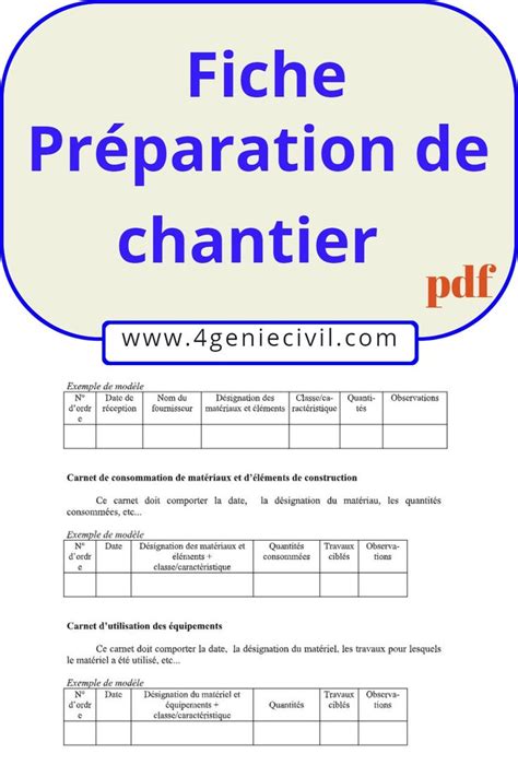 Fiche Pr Paration Et Am Nagement Des Chantiers Pdf Fiche De