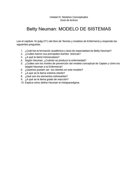 Betty Neuman Modelo De Sistemas Guia De Lectura Pdf