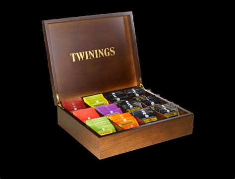 Twinings Dark Wooden 12 Compartment Large Wooden Tea Chest Caddy With 100 Twinings Individually