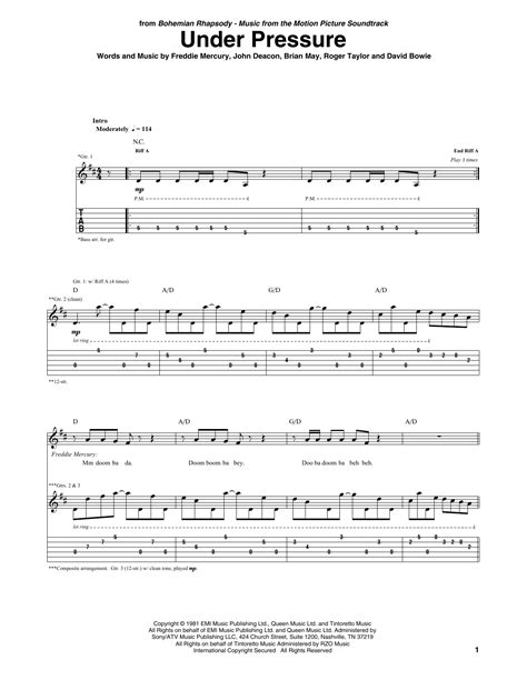 Under Pressure by David Bowie & Queen - Guitar Tab - Guitar Instructor