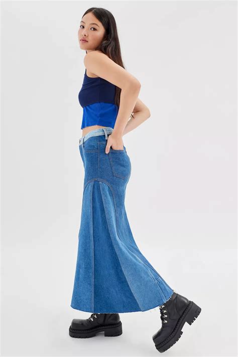 Urban Renewal Remade Denim Ruffle Maxi Skirt