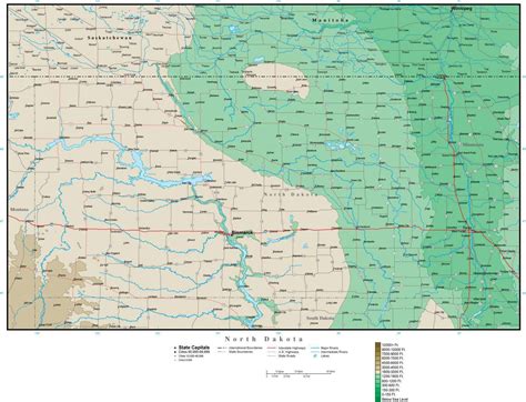 Digital North Dakota Contour map in Adobe Illustrator vector format ND-USA-212174