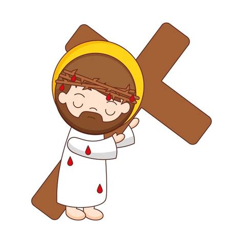 Premium Vector Jesus With The Cross Cartoon Isolated Over White