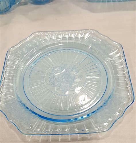 Hocking Mayfair Open Rose Depression Glass 8 12 Plate Blue Antique Price Guide Details Page