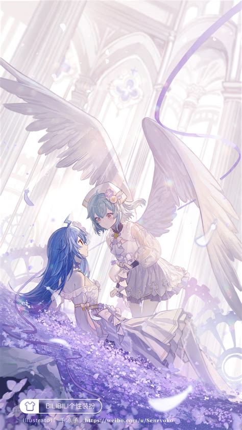 Safebooru 2girls Absurdres Ahoge Angel Wings Arm At Side Arms At Sides Artist Name Ascot Bare