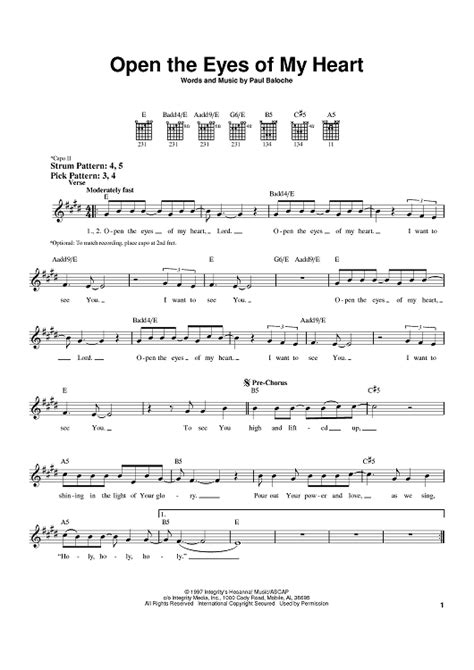 Open The Eyes Of My Heart Sheet Music By Paul Baloche For Easy Guitar Sheet Music Now