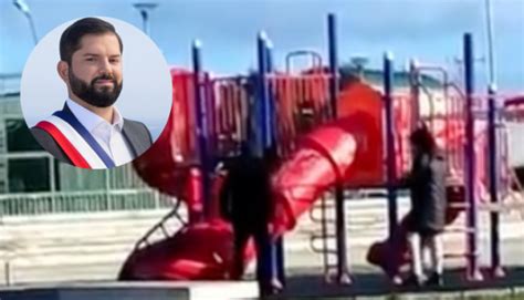 Presidente Gabriel Boric Queda Atrapado En Tobogán De Parque Para Niños