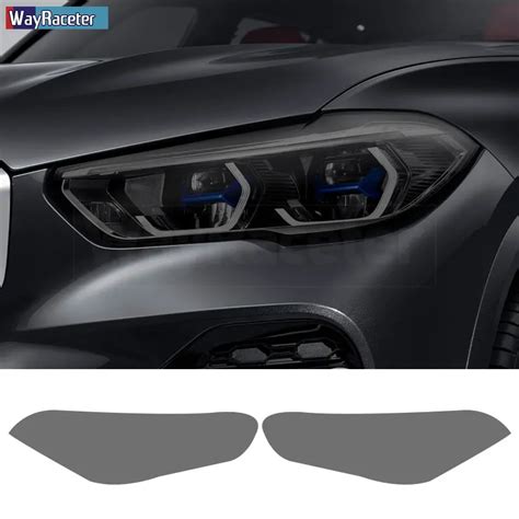 2 Pcs Car Headlight Protective Film Transparent Smoke Black Tpu Sticker