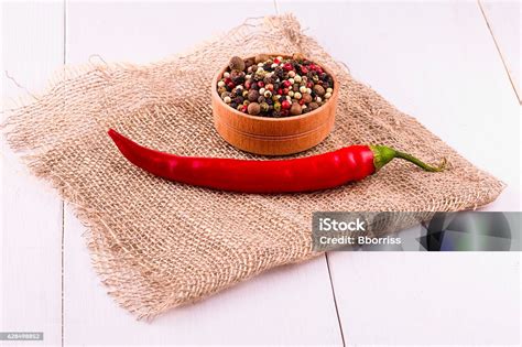 Red Hot Chili Pepper On Wooden Bagging Backround Stock Photo Download