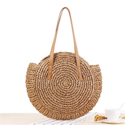 Bolsa feminina verão praia palha saco ins popular feminino círculo