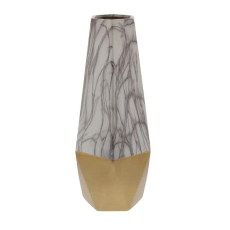 Litton Lane Gold Faux Marble Ceramic Decorative Vase With Gold Base