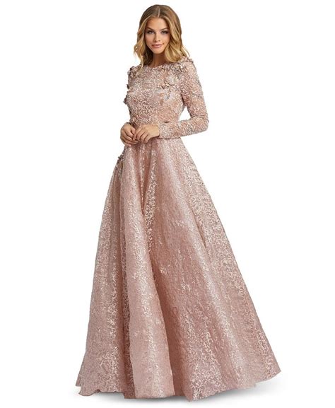 Mac Duggal Womens Embellished Illusion Long Sleeve A Line Gown Macy