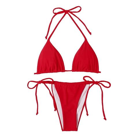 Generic New Multi Color Beach Swimsuit Bikini Sexy Pure Color Tied Three Point Split