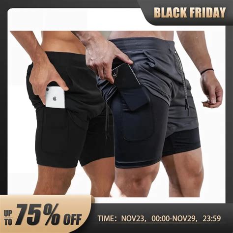 2pcs Men Running Shorts 2 In 1 Double Deck Quick Dry Gym Sportswear Fitness Workout Hot