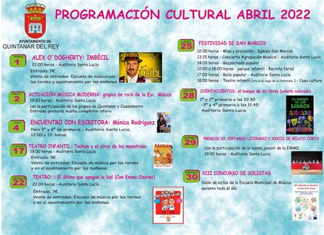 PROGRAMACIÓN CULTURAL ABRIL 2022 - Ayuntamiento de Quintanar del Rey