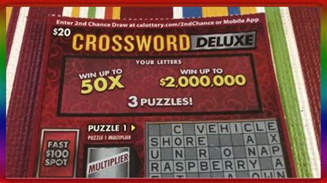 Winner On Crossword Deluxe 20 Dollar Scratch Off Ticket SL S