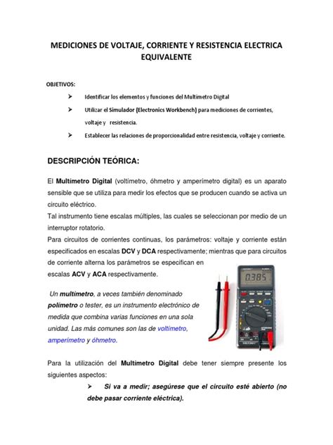 Mediciones De Voltaje Corriente Y Resistencia En Circuitos Pdf