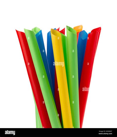 Colorful Plastic Straws Isolated On White Background Wide Straws For