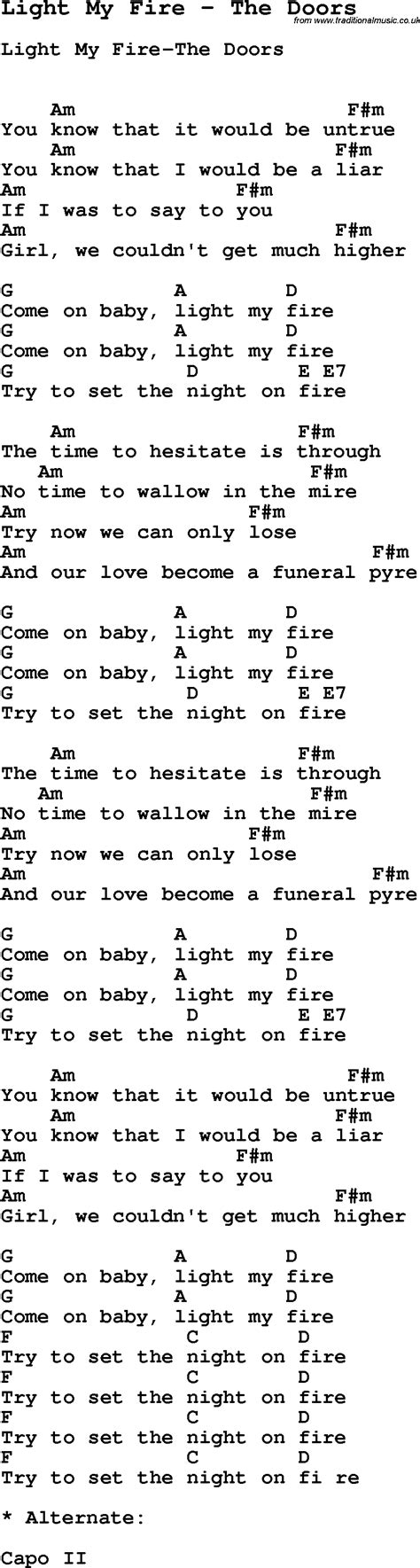 Song Light My Fire By The Doors Song Lyric For Vocal Performance Plus