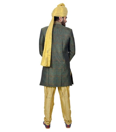 Green Brocade Silk Indo Western Sherwani Zakarto