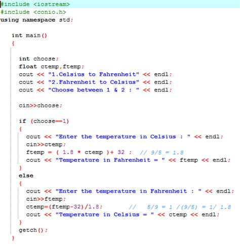 Information Temperature Conversion Program Using C Programming Language