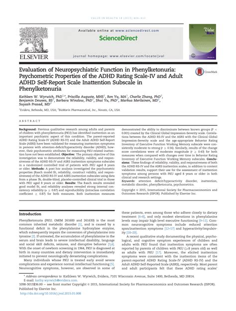 Pdf Evaluation Of Neuropsychiatric Function In Phenylketonuria