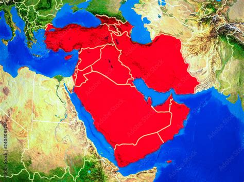 Western Asia From Space On Model Of Planet Earth With Country Borders