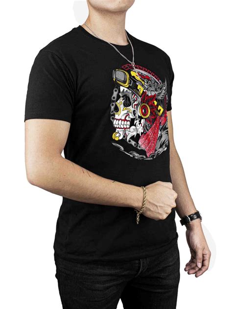 Playera Hombre Casual Negra Calavera Azteca Moon Rain