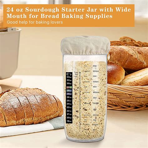 24 Oz Wide Mouth Sourdough Container Sourdough Starter Kit With Thermometer Labels Spatula Cloth