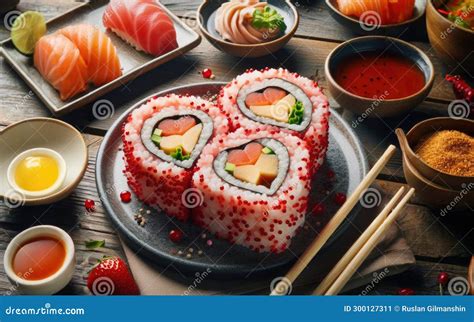 Heart Shaped Valentine Day Sushi Set Classic Sushi Rolls Philadelphia