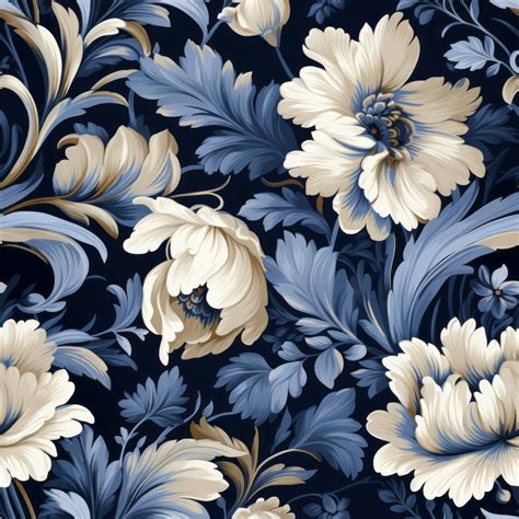 Bold Blue Floral Wallpaper Seamless Pattern Design For Download