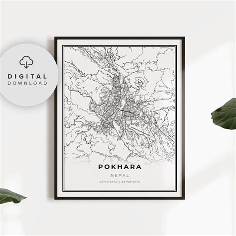 Pokhara Map Print, Nepal Map Art Poster, Printable City Street Road Map ...