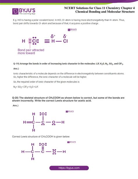 NCERT Solutions For Class 11 Chemistry Chapter 4 Chemical Bonding And